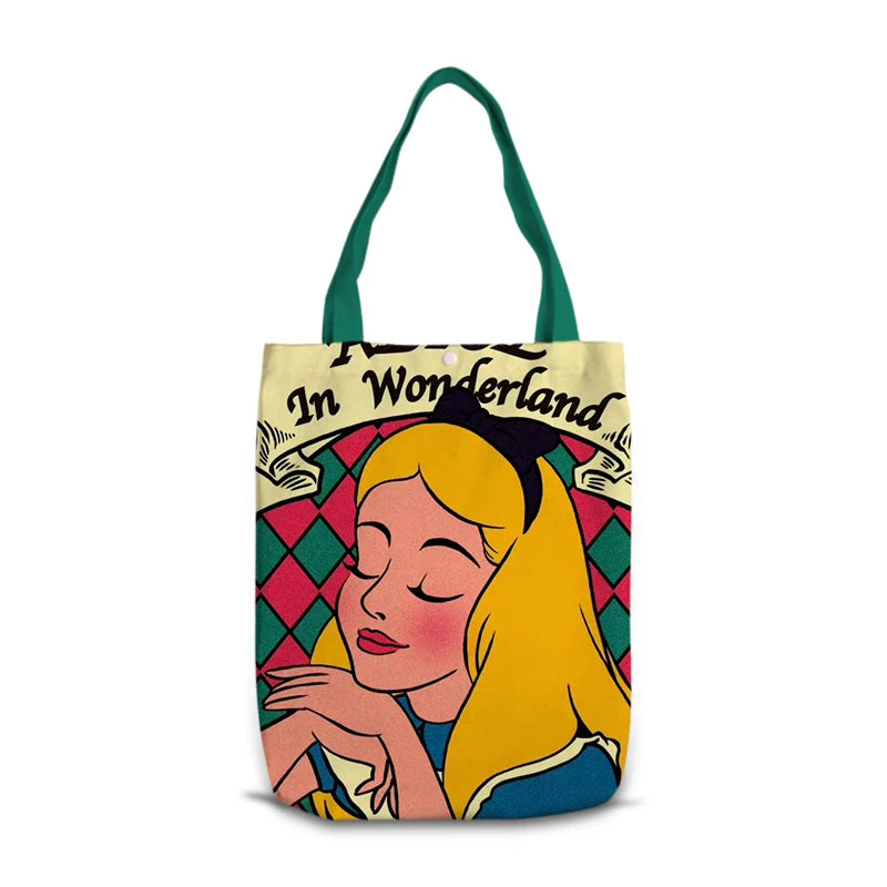 Disney Alice in Wonderland M0041 Anime Shoulder Bags Cartoon Customized Shopping Bag Casual Tote Storage Handbag Gift