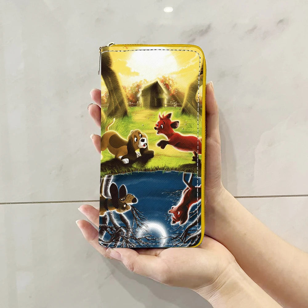 Disney Fox and Hound Tod & Copper Anime Briefcases Wallet Cartoon Zipper Coin Bag Casual Purses Card Storage Handbag Gift