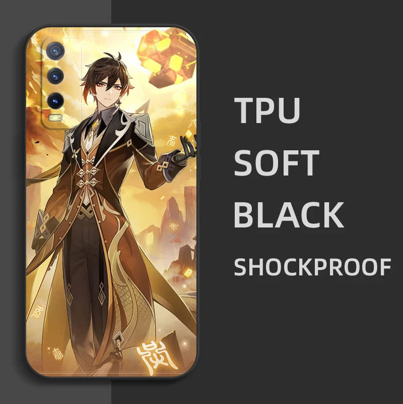 Black Tpu Case For Vivo Y21 Y51A 2021 Y21S Y33S Y51 2020 Y51S Y53s 4G Y72 5G Back Cover Genshin Impact
