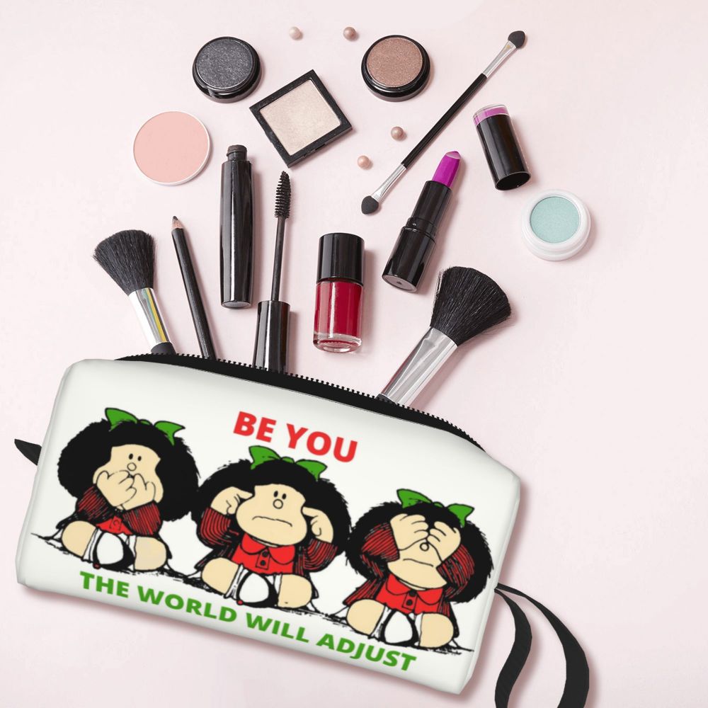Custom Humor Manga Mafalda Travel Toiletry Bag Women Quino Argentina Cosmetic Makeup Bag Beauty Storage Bags Dopp Kit Box Case