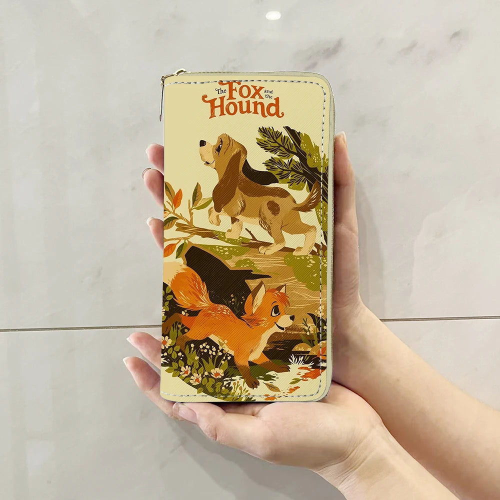 Disney Fox and Hound Tod & Copper Anime Briefcases Wallet Cartoon Zipper Coin Bag Casual Purses Card Storage Handbag Gift