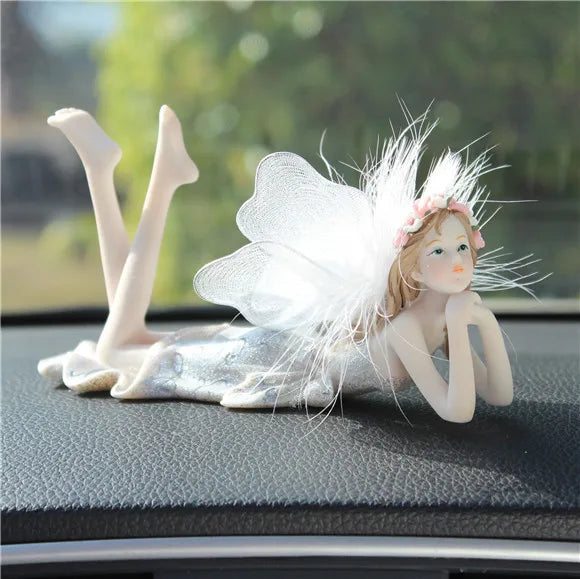 Car Ornament Anime Model Kawaii Diamond Wings Angel Ballet Girl Figure Auto Interior Decoration Women Pink Dashboard Accessories