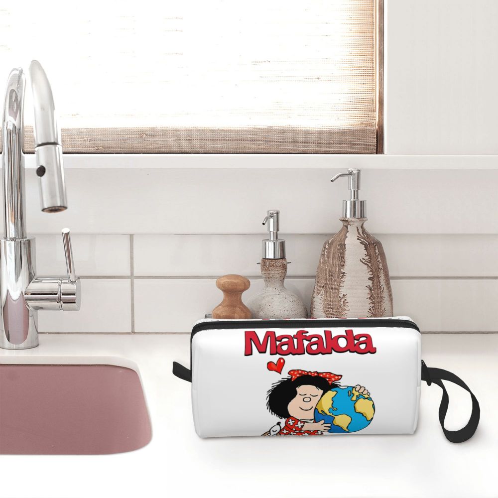 Custom Mafalda Balloon Heart Makeup Bag Women Travel Cosmetic Organizer Quino Manga Cartoon Storage Toiletry Bags Dopp Kit Case