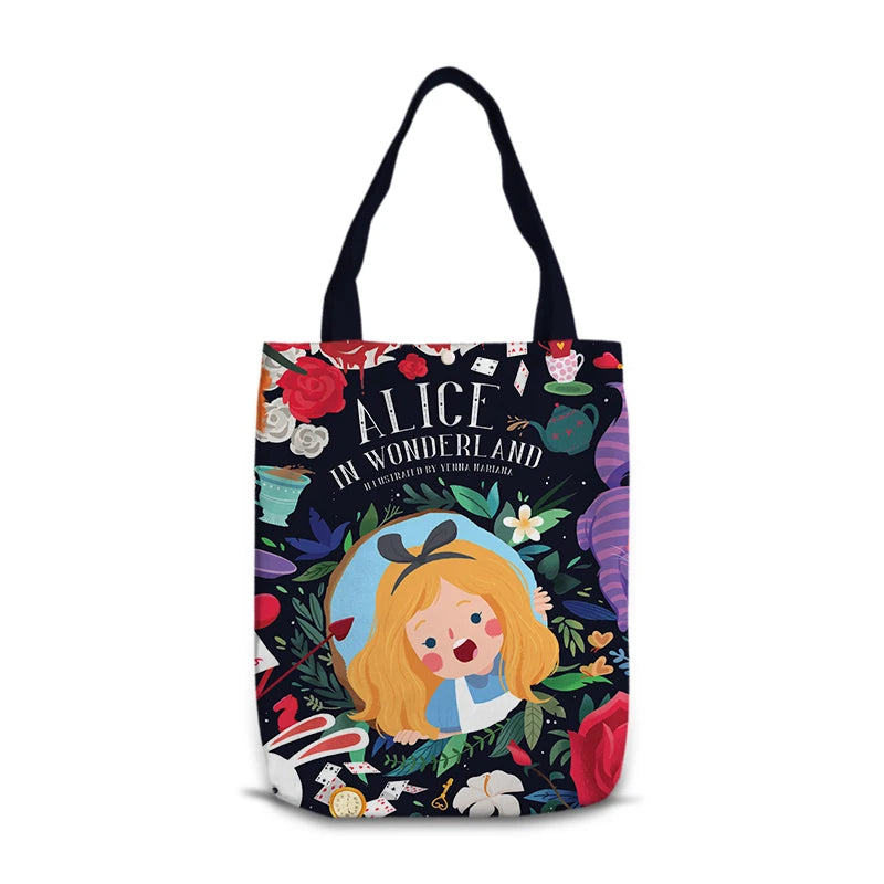Disney Alice in Wonderland M0041 Anime Shoulder Bags Cartoon Customized Shopping Bag Casual Tote Storage Handbag Gift