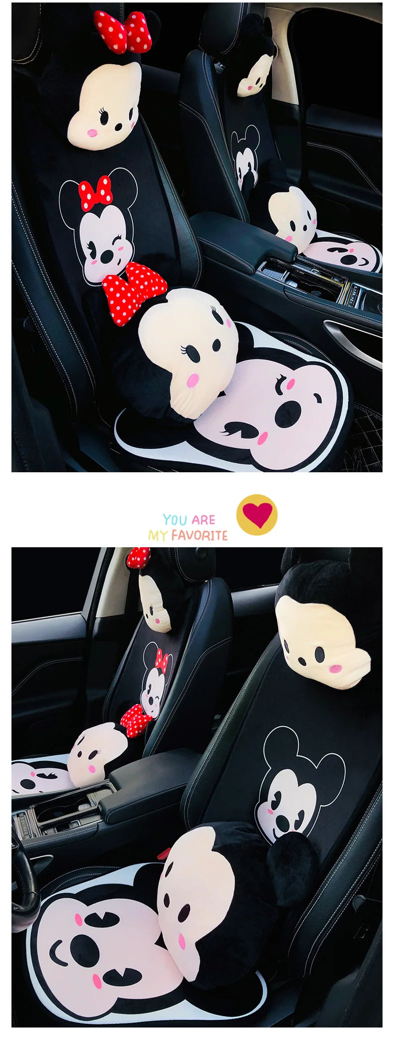 Disney Anime Figure Mickey Minne Car Headrest Neck Protection Pillow Ornament Cute Cartoon Auto Seat Headrest Decor Accessories