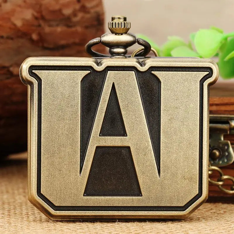 Bronze My Hero Academia Anime Quartz Pocket Watch Square Shaped Alloy Metal Steampunk Men Watch with Chain Antique Clock Vintage