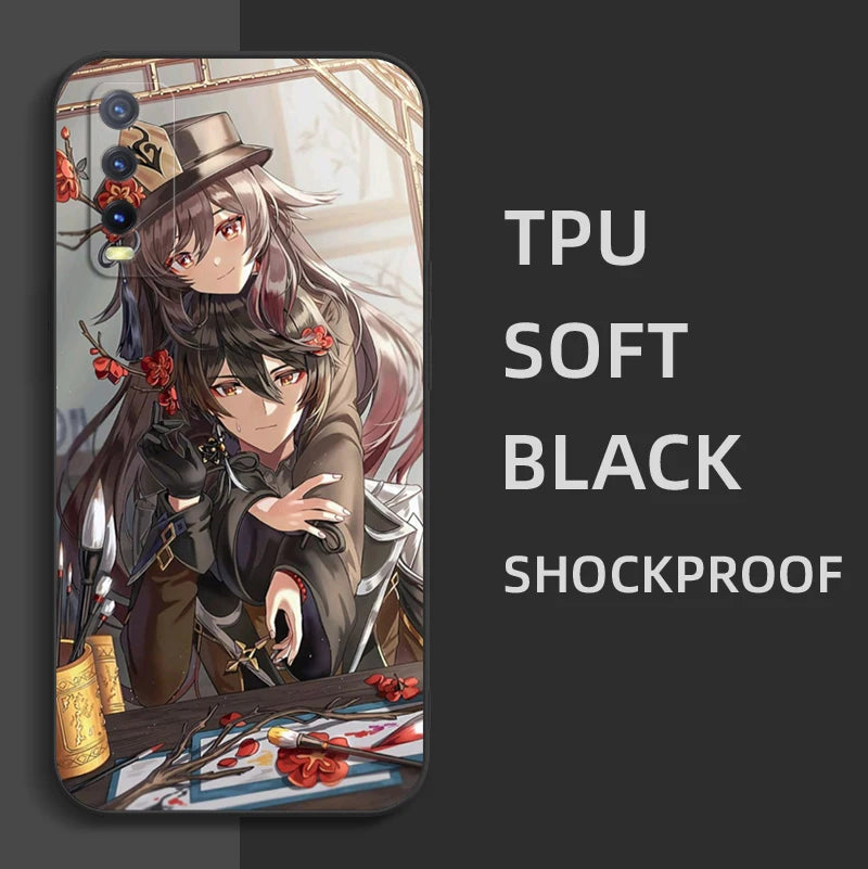 Black Tpu Case For Vivo Y21 Y51A 2021 Y21S Y33S Y51 2020 Y51S Y53s 4G Y72 5G Back Cover Genshin Impact