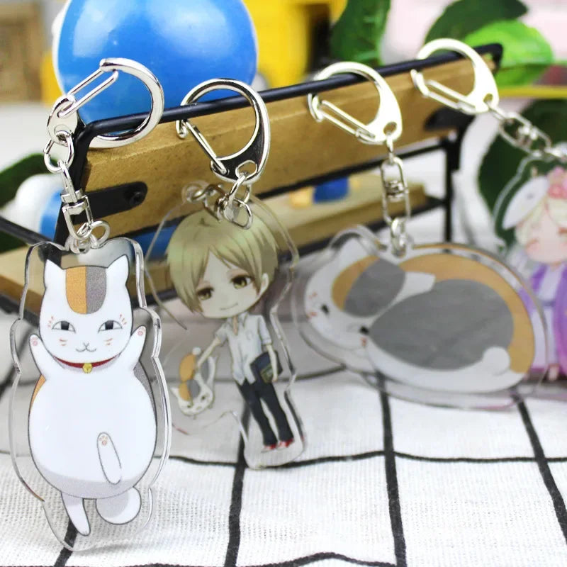 Cute Japanese Anime Natsume Yuujinchou Cat Teacher Badge Acrylic keychains key ring Natsume's Book of Friends Kids Toys