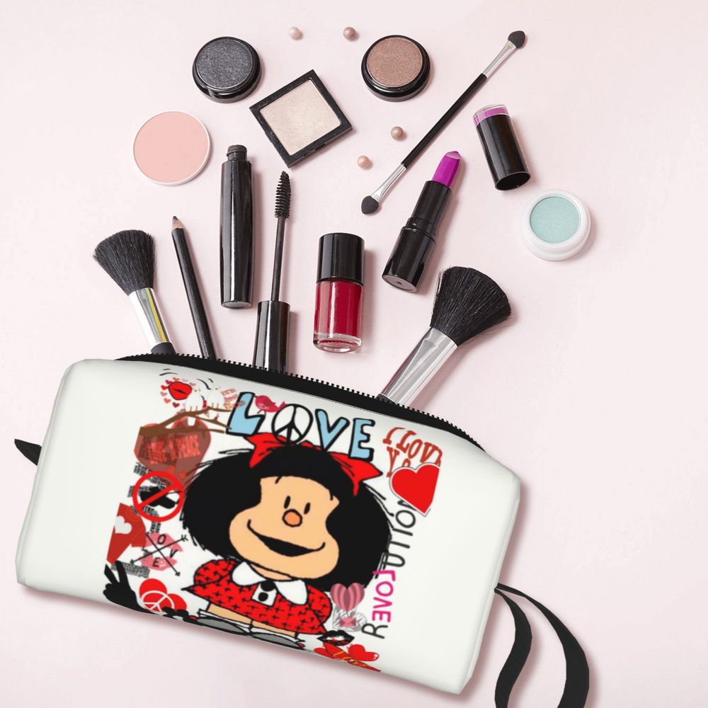 Custom Humor Manga Mafalda Travel Toiletry Bag Women Quino Argentina Cosmetic Makeup Bag Beauty Storage Bags Dopp Kit Box Case