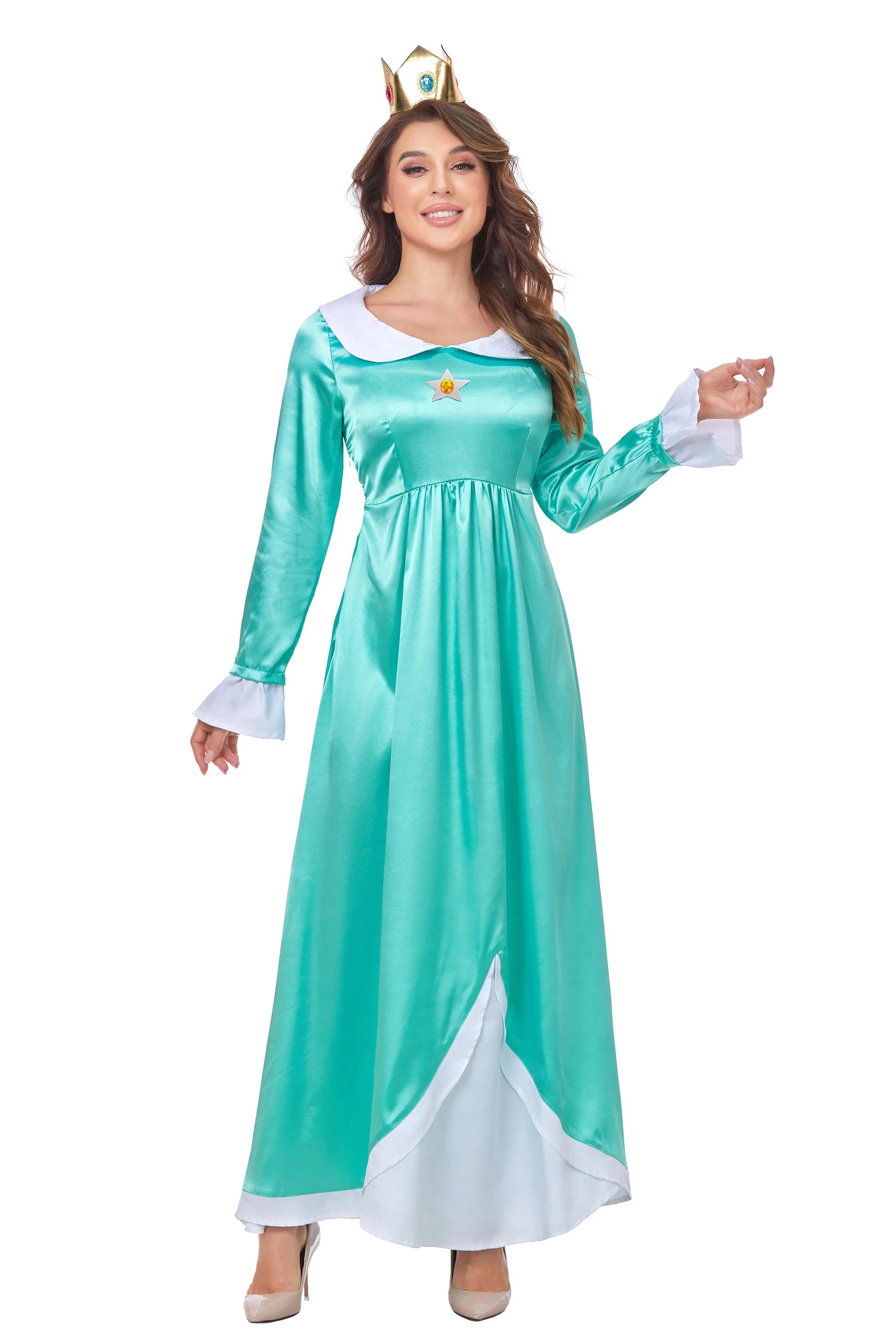 Daddy Princess Peach Cosplay Costume Peach Pink Dress Adult Rosalina Blue Dress Crown Suit Women Halloween Anime Cosplay Costume