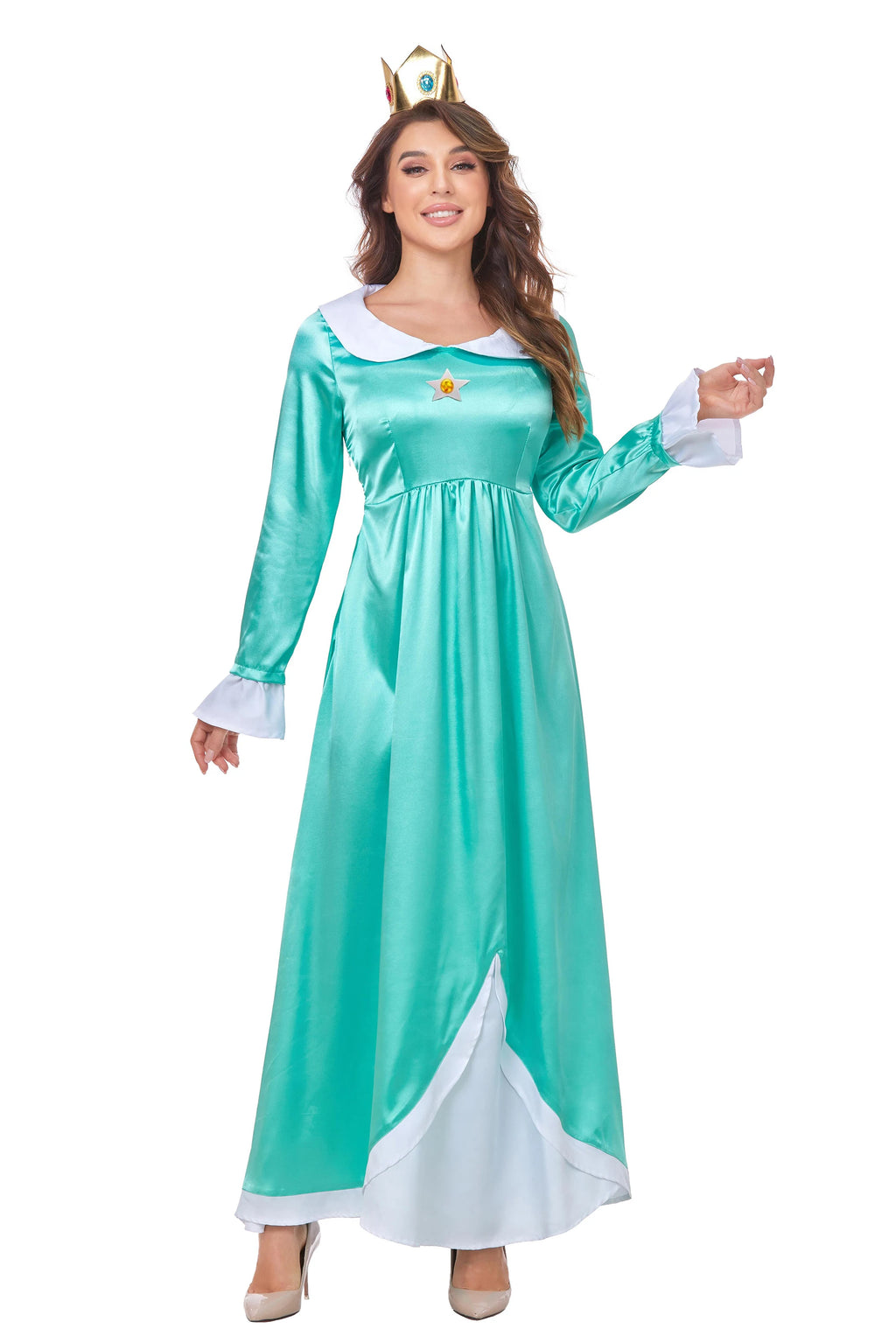 Daddy Princess Peach Cosplay Costume Peach Pink Dress Adult Rosalina Blue Dress Crown Suit Women Halloween Anime Cosplay Costume