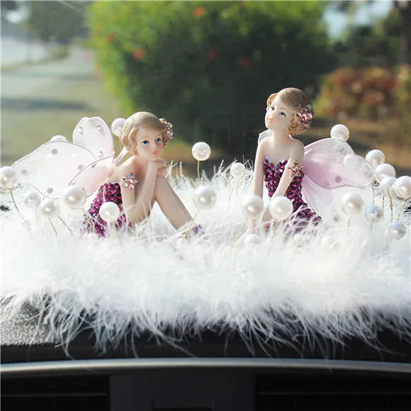 Car Ornament Anime Model Kawaii Diamond Wings Angel Ballet Girl Figure Auto Interior Decoration Women Pink Dashboard Accessories