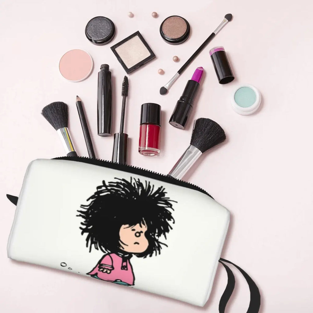 Custom Humor Manga Mafalda Travel Toiletry Bag Women Quino Argentina Cosmetic Makeup Bag Beauty Storage Bags Dopp Kit Box Case
