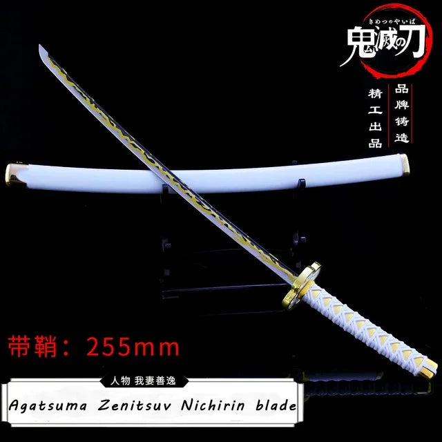 Demon Slayer Sword 25cm Agatsuma Zenitsu Nichirin Blade Alloy Katana Sword Japanese Anime Weapon Model Gift Toys for Children