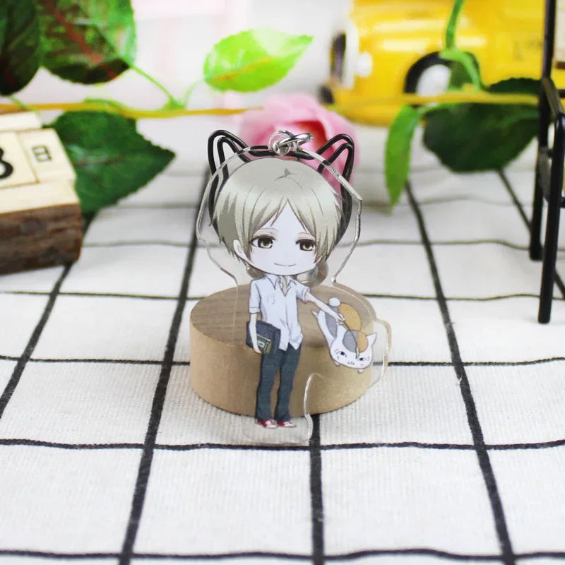 Cute Japanese Anime Natsume Yuujinchou Cat Teacher Badge Acrylic keychains key ring Natsume's Book of Friends Kids Toys
