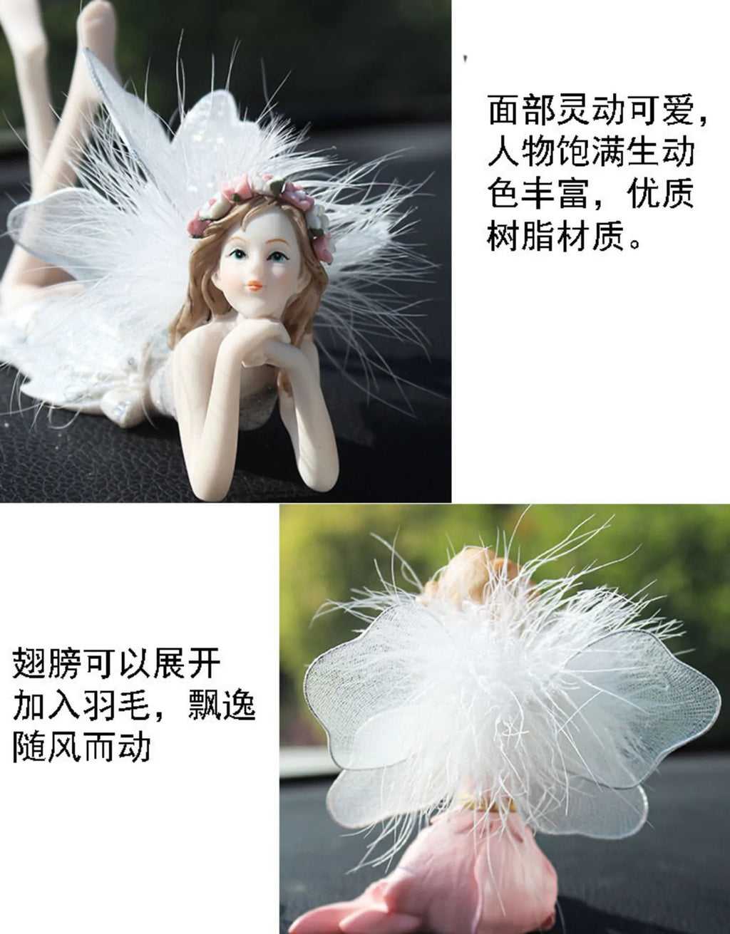 Car Ornament Anime Model Kawaii Diamond Wings Angel Ballet Girl Figure Auto Interior Decoration Women Pink Dashboard Accessories
