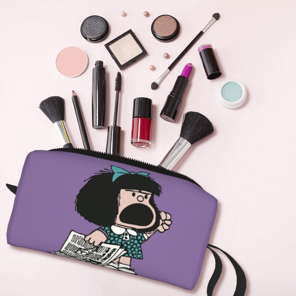 Custom Humor Manga Mafalda Travel Toiletry Bag Women Quino Argentina Cosmetic Makeup Bag Beauty Storage Bags Dopp Kit Box Case
