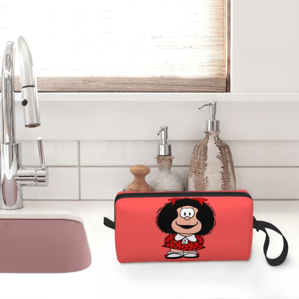 Custom Mafalda Balloon Heart Makeup Bag Women Travel Cosmetic Organizer Quino Manga Cartoon Storage Toiletry Bags Dopp Kit Case