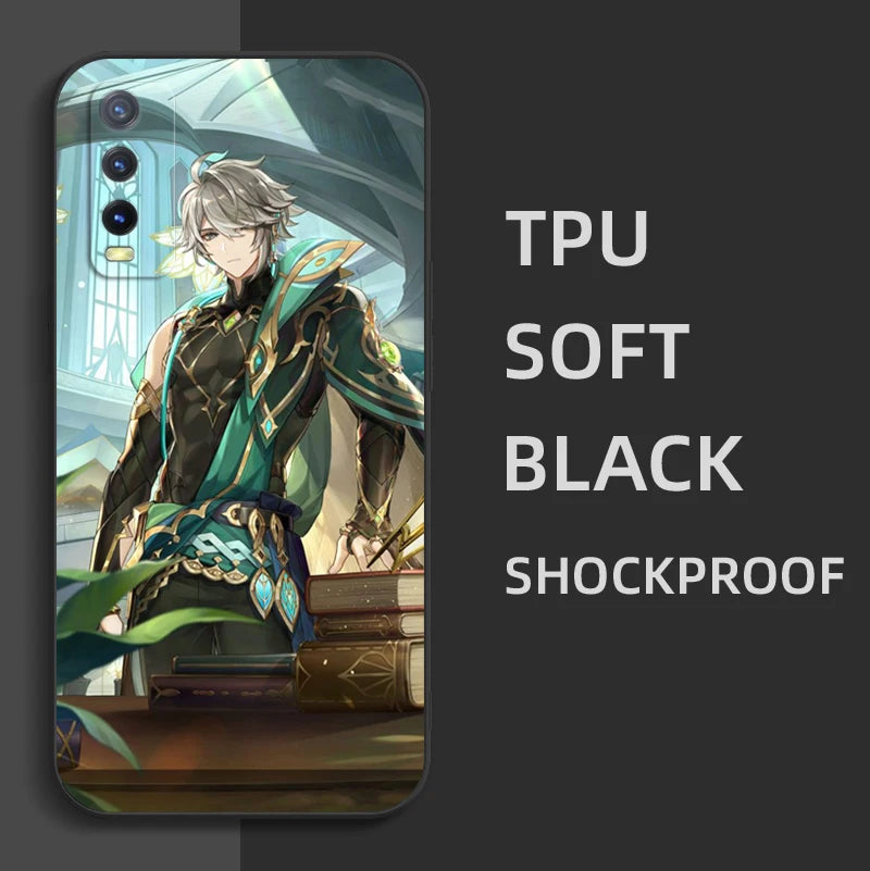 Black Tpu Case For Vivo Y21 Y51A 2021 Y21S Y33S Y51 2020 Y51S Y53s 4G Y72 5G Back Cover Genshin Impact