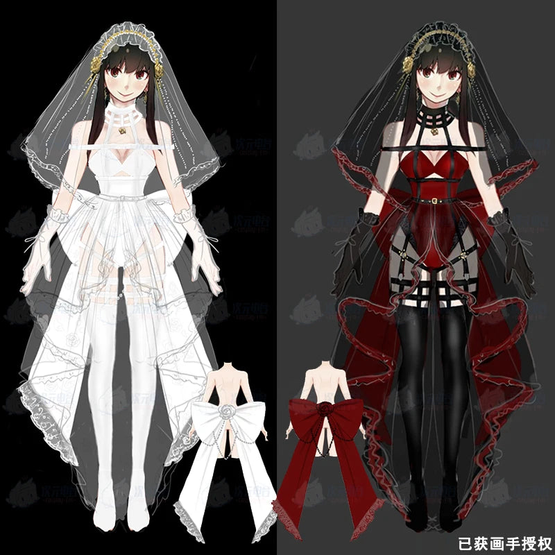 Anime SPY X FAMILY Yor Forger Briar Cosplay Costumes Doujin Wedding Dresses Girls Halloween Lolita Jumpsuit Bows Gloves Earrings