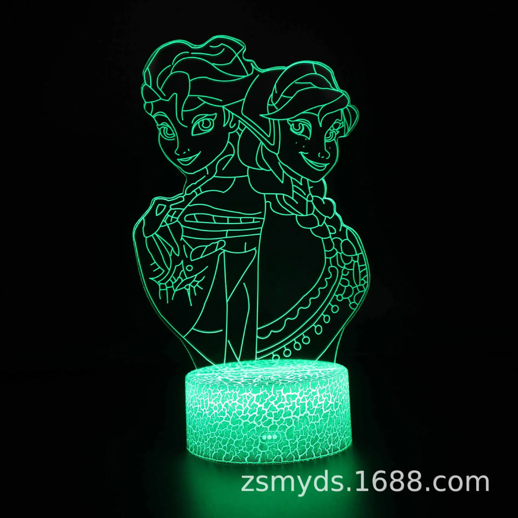 Disney Anime Frozen Series Princess Elsa 3D Night Light Creative Colorful Remote Control 3DLED Girl Gift Table Light Room Decor