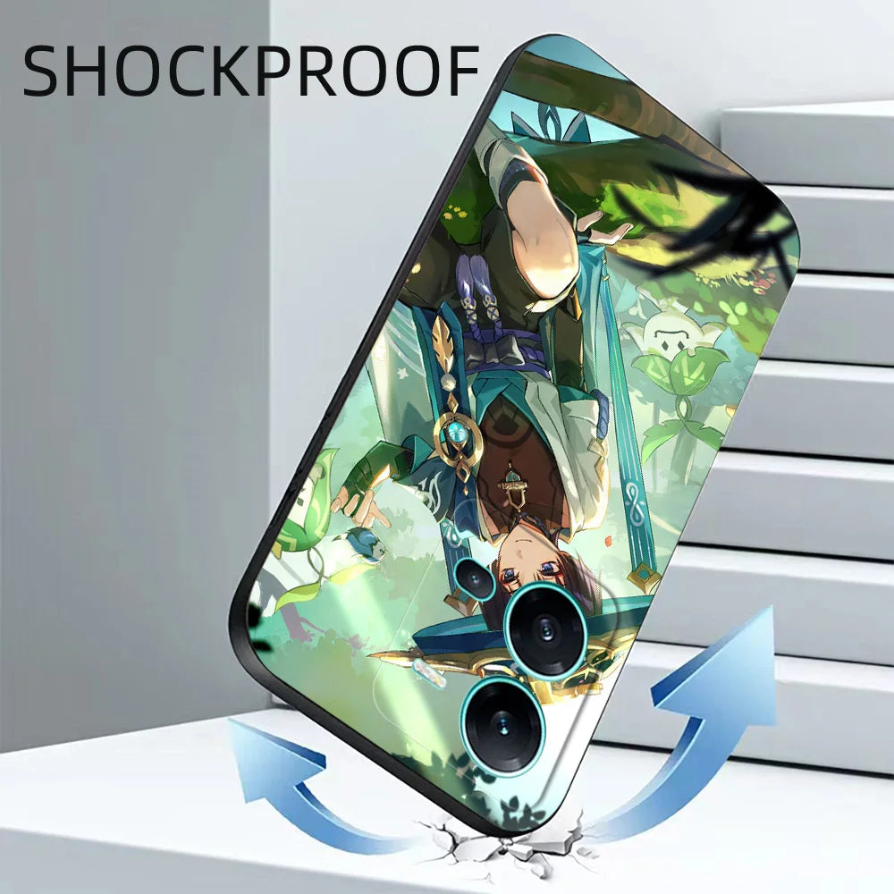 Black Tpu Case For Vivo Y21 Y51A 2021 Y21S Y33S Y51 2020 Y51S Y53s 4G Y72 5G Back Cover Genshin Impact