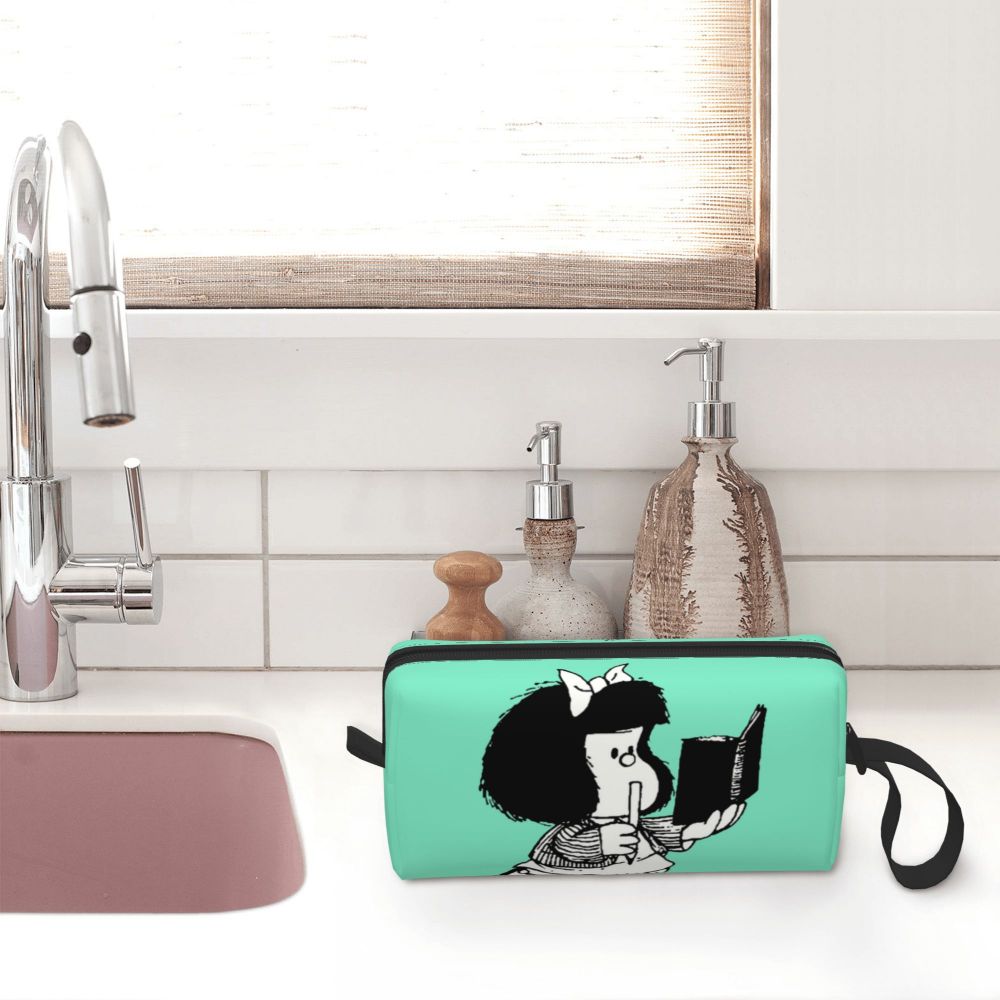 Custom Humor Manga Mafalda Travel Toiletry Bag Women Quino Argentina Cosmetic Makeup Bag Beauty Storage Bags Dopp Kit Box Case