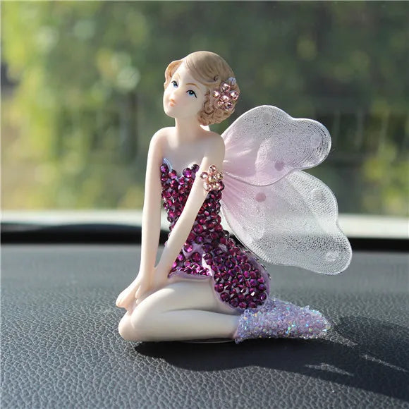 Car Ornament Anime Model Kawaii Diamond Wings Angel Ballet Girl Figure Auto Interior Decoration Women Pink Dashboard Accessories