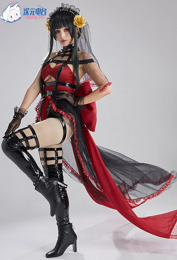 Anime SPY X FAMILY Yor Forger Briar Cosplay Costumes Doujin Wedding Dresses Girls Halloween Lolita Jumpsuit Bows Gloves Earrings