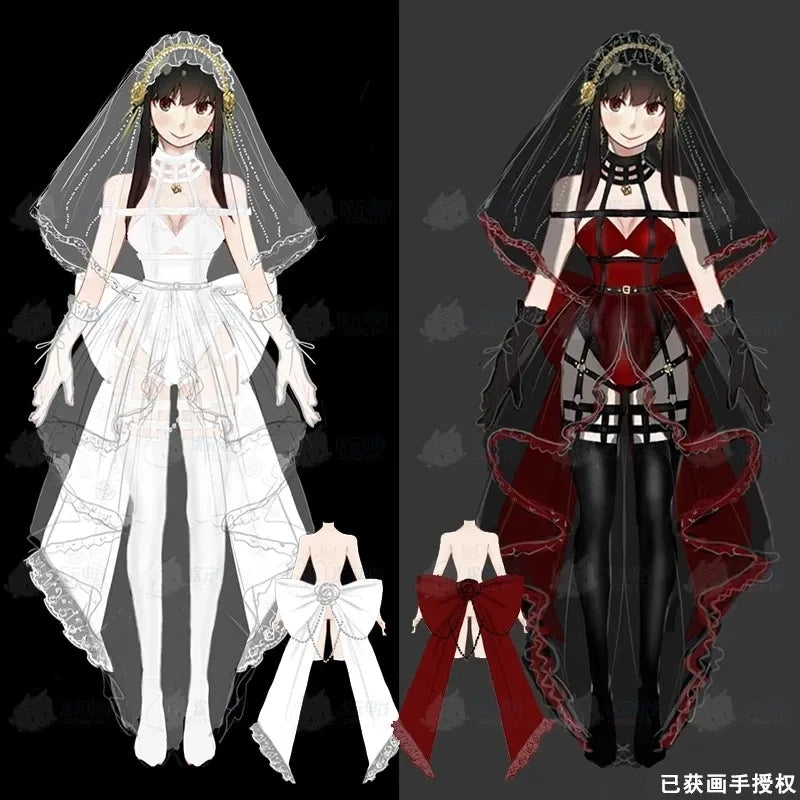 Anime SPY X FAMILY Yor Forger Briar Cosplay Costumes Doujin Wedding Dresses Girls Halloween Lolita Jumpsuit Bows Gloves Earrings