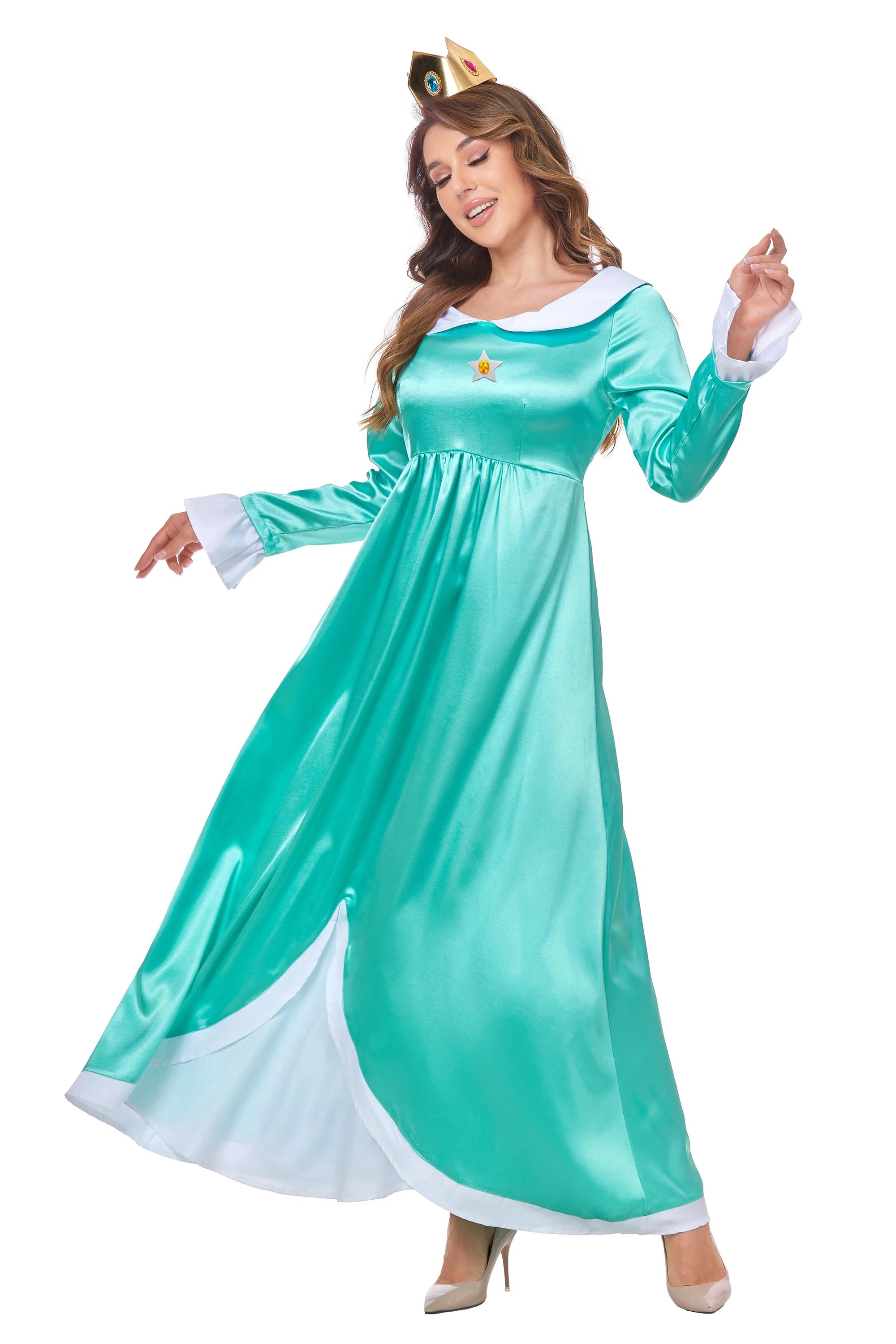 Daddy Princess Peach Cosplay Costume Peach Pink Dress Adult Rosalina Blue Dress Crown Suit Women Halloween Anime Cosplay Costume