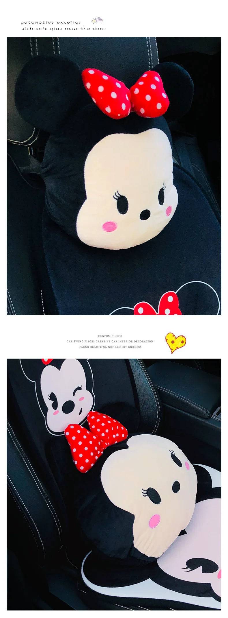 Disney Anime Figure Mickey Minne Car Headrest Neck Protection Pillow Ornament Cute Cartoon Auto Seat Headrest Decor Accessories