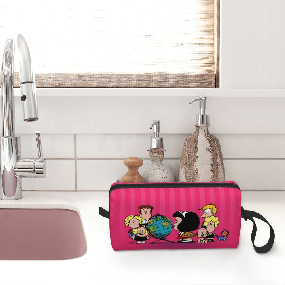 Custom Humor Manga Mafalda Travel Toiletry Bag Women Quino Argentina Cosmetic Makeup Bag Beauty Storage Bags Dopp Kit Box Case