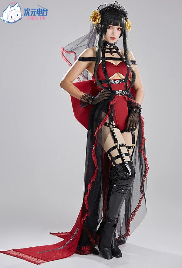 Anime SPY X FAMILY Yor Forger Briar Cosplay Costumes Doujin Wedding Dresses Girls Halloween Lolita Jumpsuit Bows Gloves Earrings