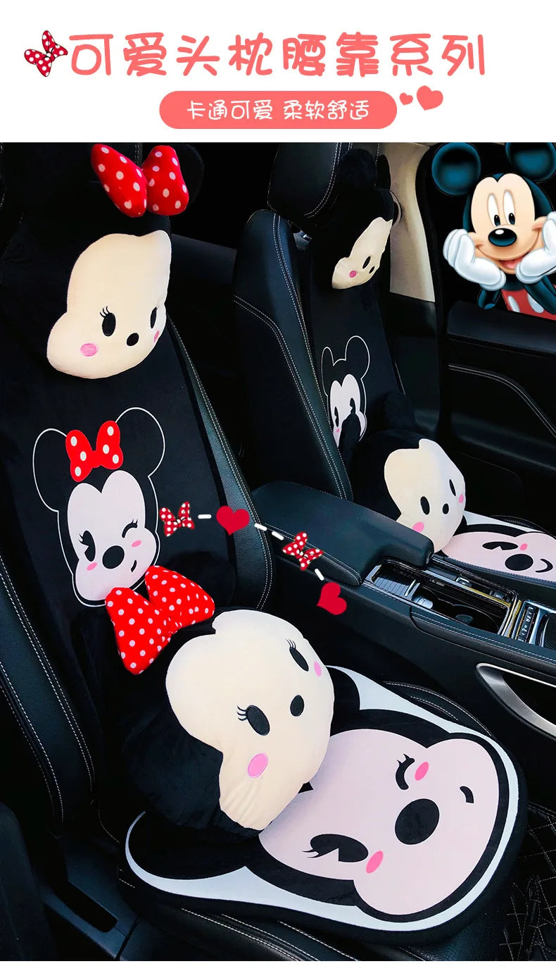 Disney Anime Figure Mickey Minne Car Headrest Neck Protection Pillow Ornament Cute Cartoon Auto Seat Headrest Decor Accessories