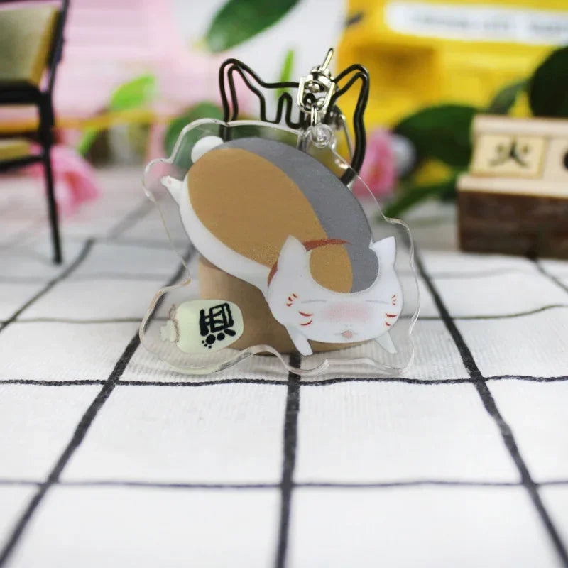 Cute Japanese Anime Natsume Yuujinchou Cat Teacher Badge Acrylic keychains key ring Natsume's Book of Friends Kids Toys