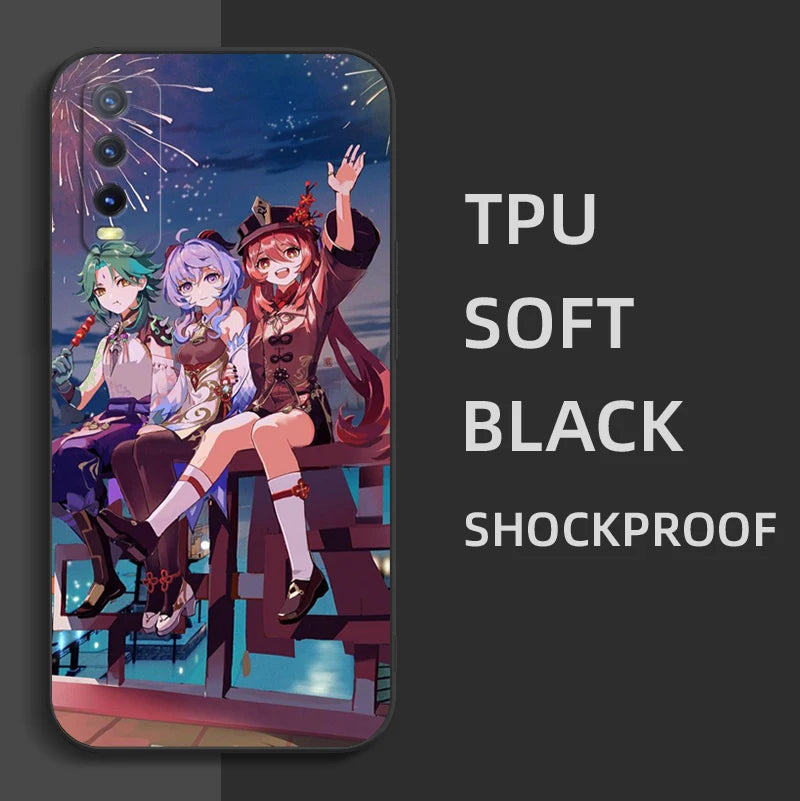 Black Tpu Case For Vivo Y21 Y51A 2021 Y21S Y33S Y51 2020 Y51S Y53s 4G Y72 5G Back Cover Genshin Impact
