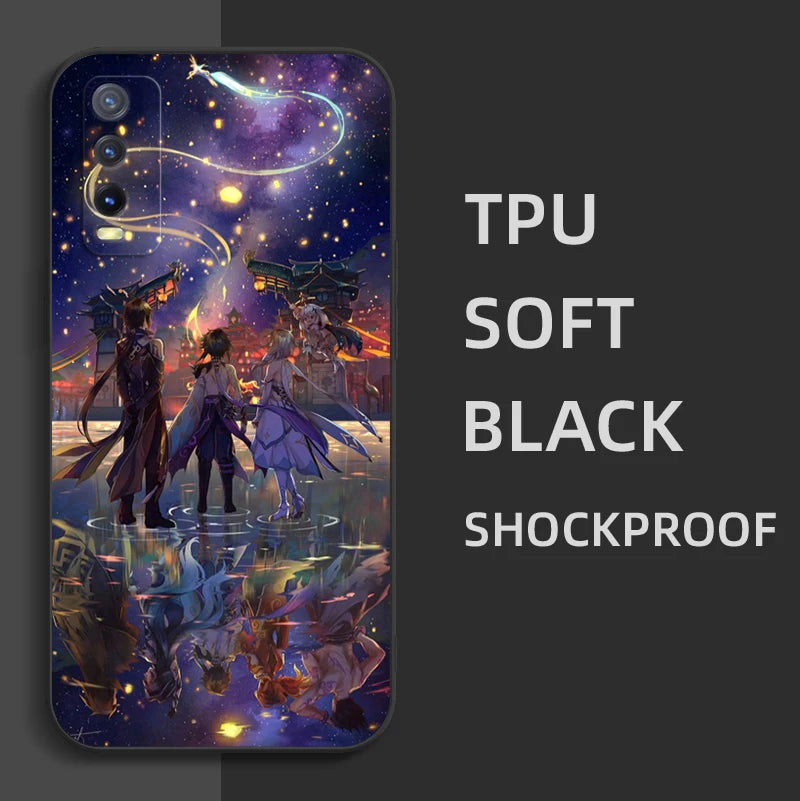 Black Tpu Case For Vivo Y21 Y51A 2021 Y21S Y33S Y51 2020 Y51S Y53s 4G Y72 5G Back Cover Genshin Impact