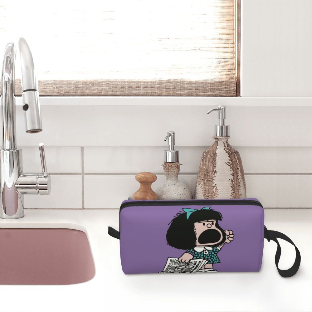 Custom Humor Manga Mafalda Travel Toiletry Bag Women Quino Argentina Cosmetic Makeup Bag Beauty Storage Bags Dopp Kit Box Case