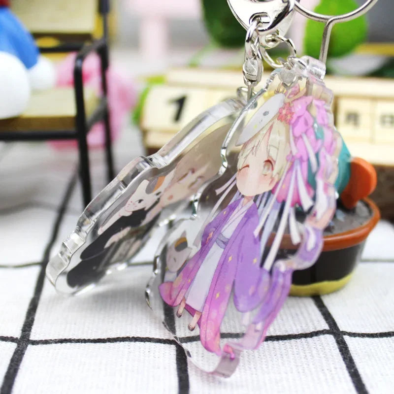 Cute Japanese Anime Natsume Yuujinchou Cat Teacher Badge Acrylic keychains key ring Natsume's Book of Friends Kids Toys