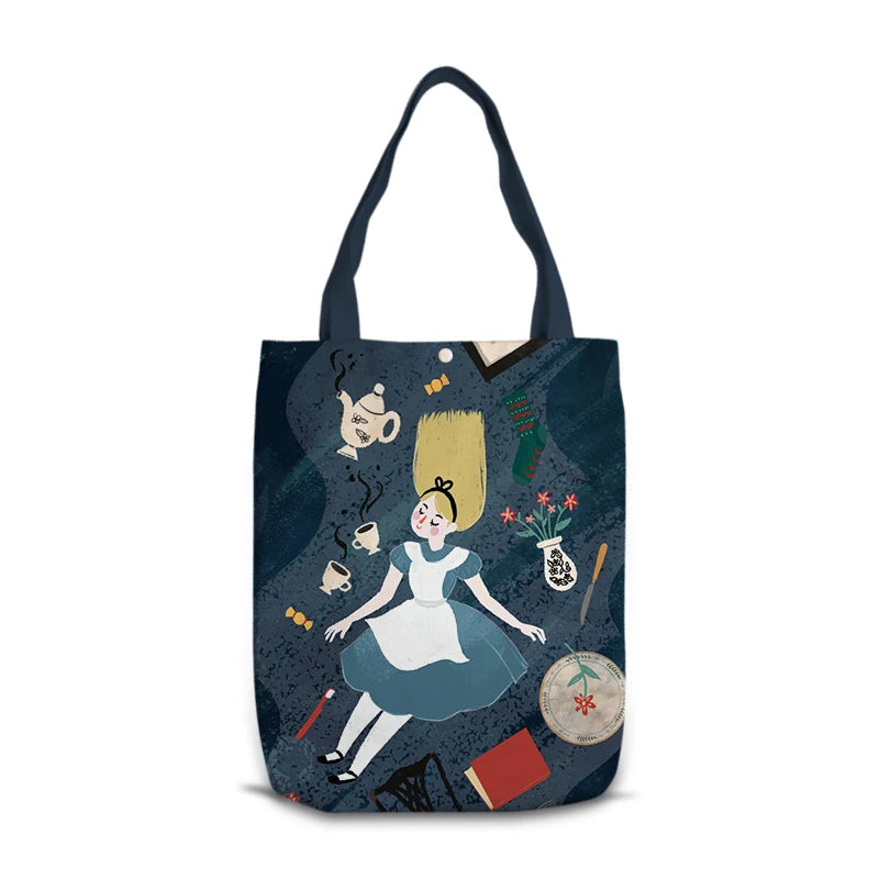 Disney Alice in Wonderland M0041 Anime Shoulder Bags Cartoon Customized Shopping Bag Casual Tote Storage Handbag Gift
