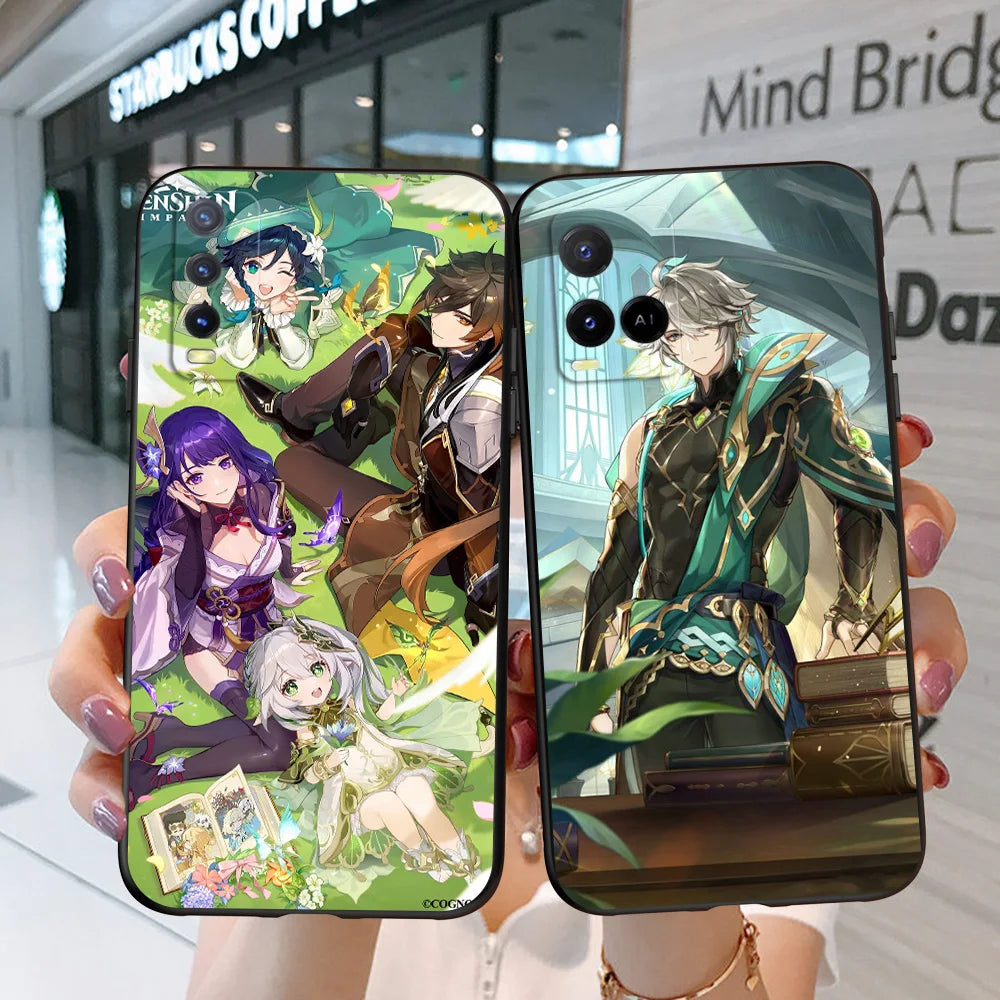 Black Tpu Case For Vivo Y21 Y51A 2021 Y21S Y33S Y51 2020 Y51S Y53s 4G Y72 5G Back Cover Genshin Impact