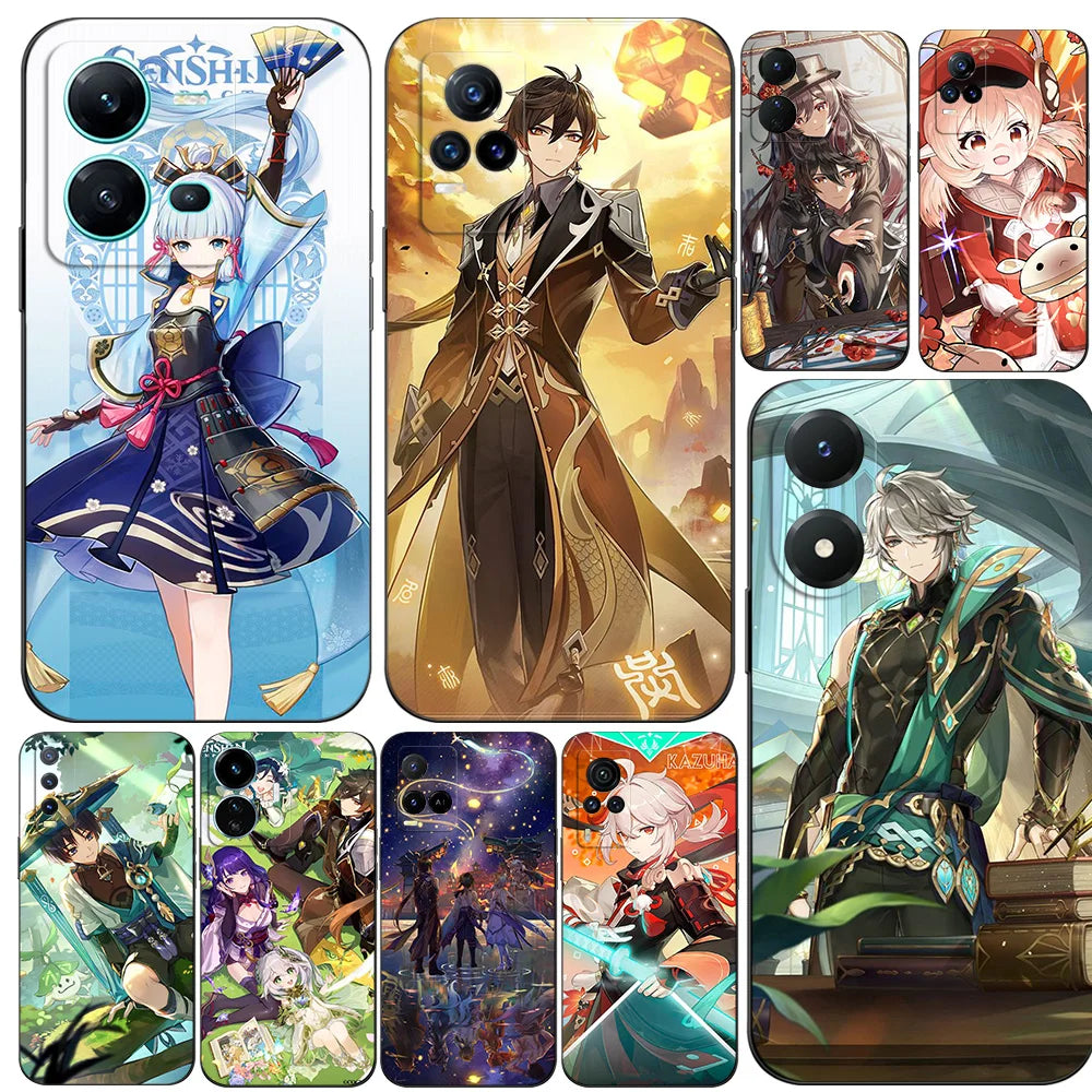 Black Tpu Case For Vivo Y21 Y51A 2021 Y21S Y33S Y51 2020 Y51S Y53s 4G Y72 5G Back Cover Genshin Impact