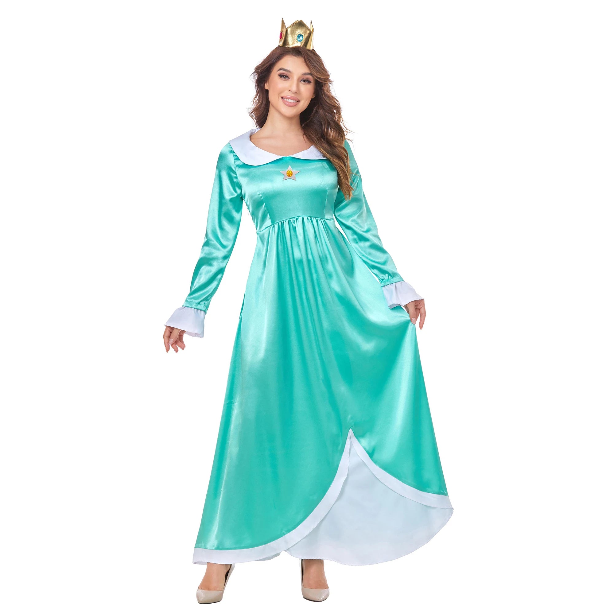 Daddy Princess Peach Cosplay Costume Peach Pink Dress Adult Rosalina Blue Dress Crown Suit Women Halloween Anime Cosplay Costume
