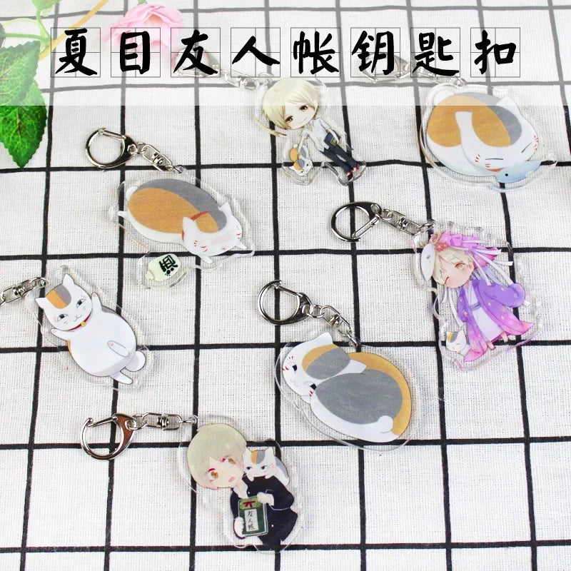 Cute Japanese Anime Natsume Yuujinchou Cat Teacher Badge Acrylic keychains key ring Natsume's Book of Friends Kids Toys