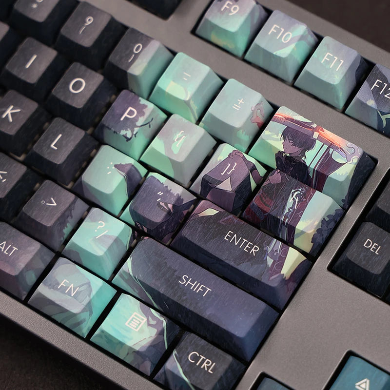 108 Keys Genshin Impact Scaramouche Game PBT keycaps, Cherry Profile Keycaps for 61/87 /104/108 Mechanical Keyboard