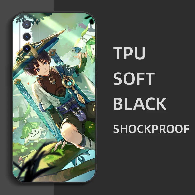 Black Tpu Case For Vivo Y21 Y51A 2021 Y21S Y33S Y51 2020 Y51S Y53s 4G Y72 5G Back Cover Genshin Impact