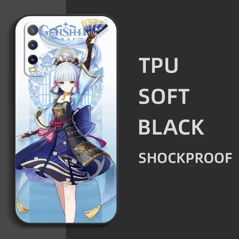 Black Tpu Case For Vivo Y21 Y51A 2021 Y21S Y33S Y51 2020 Y51S Y53s 4G Y72 5G Back Cover Genshin Impact