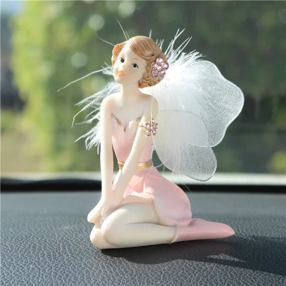 Car Ornament Anime Model Kawaii Diamond Wings Angel Ballet Girl Figure Auto Interior Decoration Women Pink Dashboard Accessories