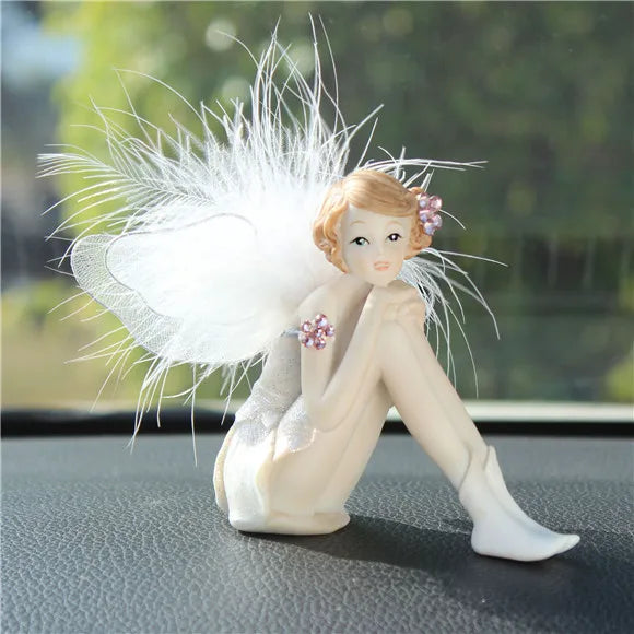 Car Ornament Anime Model Kawaii Diamond Wings Angel Ballet Girl Figure Auto Interior Decoration Women Pink Dashboard Accessories